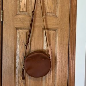 Portland leather goods lathe circle crossbody- Honey with matching key chain